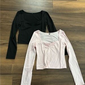 Chic Long Sleeve Black and Pink Women's Tops